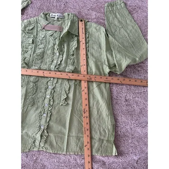 JP And Mattie Women’s Blanchard Ruffle Button Down Blouse Green Sz S New - Picture 9 of 13